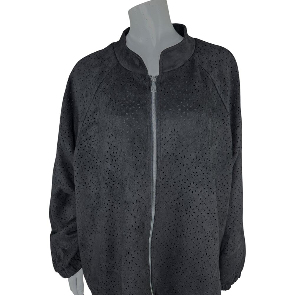 Dennis Basso Perforated Faux Suede Jacket Black‎ X-Large NWOT Eyelet Lined